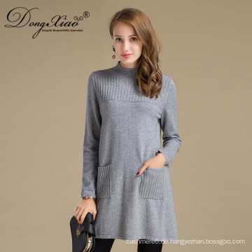 Damen langes Kleid Pullover Merino Wolle Pullover für den Winter Frühling Herbst